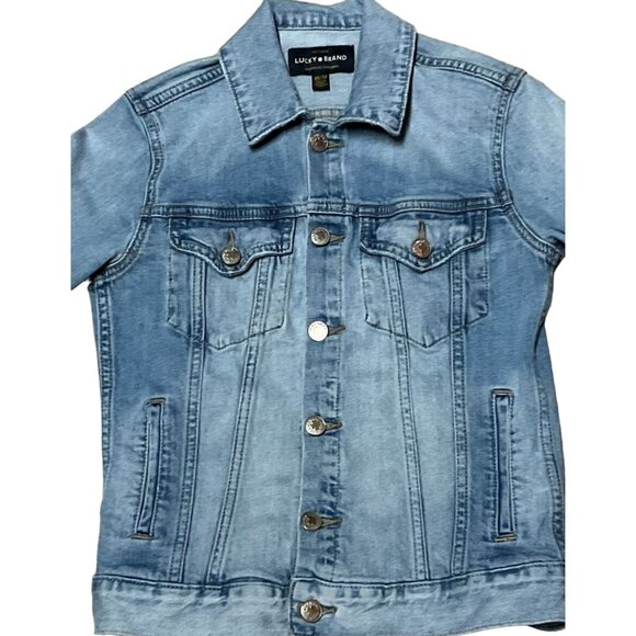 LUCKY BRAND BLUE TRUCKER JACKET SZ XS TOMBOY POCKETS BUTTON FRONT DENIM WOMENS - Picture 2 of 7